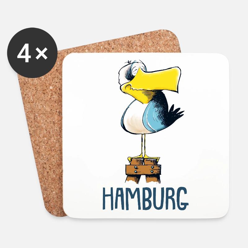 lustige Möwe Hamburg - Untersetzer (4er-Set) - Weiß