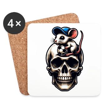 Skull Maus und Fussball lustiges Fussballmotiv - Untersetzer (4er-Set) - Weiß - Vorne