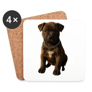 Puppy Charm Motif with Chain Collar - Coasters (set of 4) - white - Front