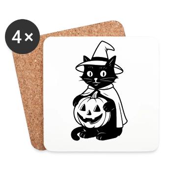 Chat tenant une citrouille T-shirt d’Halloween - Dessous de verre (lot de 4) - blanc - Devant