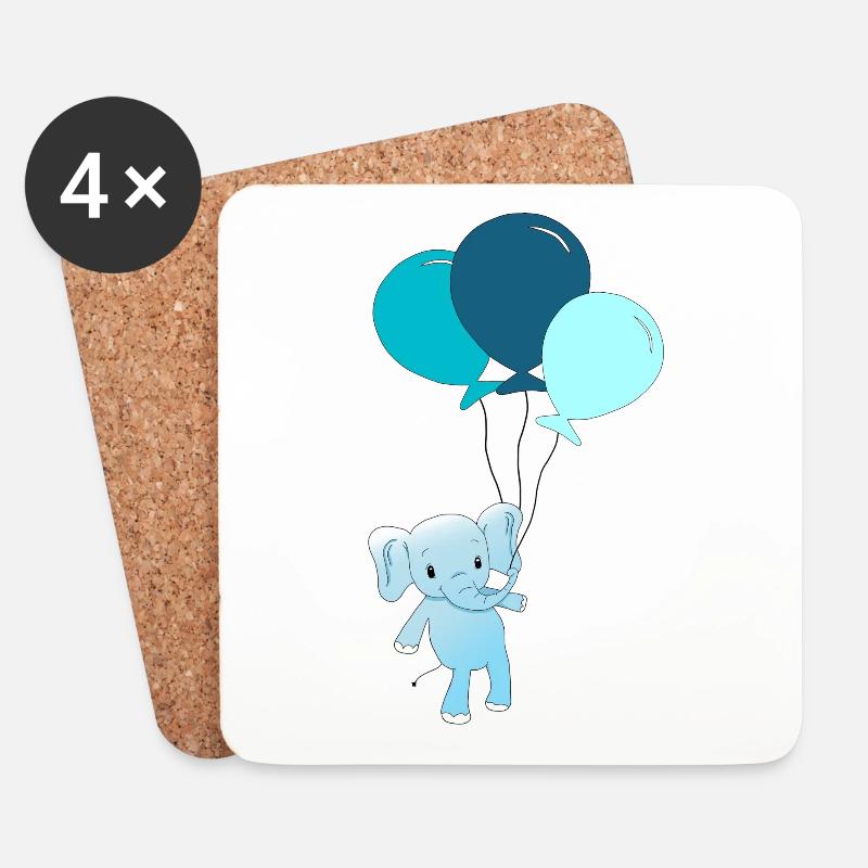 Personalisierbar Elefant mit Luftballons - Untersetzer (4er-Set) - Weiß