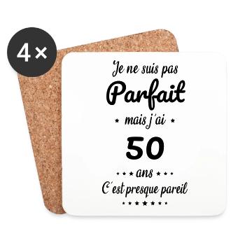 Anniversaire 50 ans - Pas parfait mais j'ai 50 ans - Dessous de verre (lot de 4) - blanc - Devant