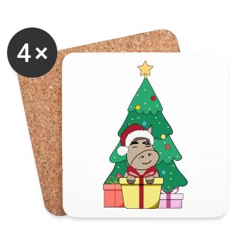 Pferd vor Weihnachtsbaum mit Weihnachtsmütze Merry - Untersetzer (4er-Set) - Weiß - Vorne