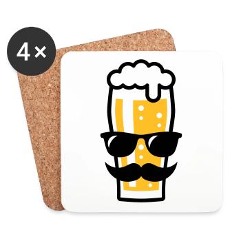 Verre à bière (bière / lunettes de soleil / moustache / 2C) - Dessous de verre (lot de 4) - blanc - Devant