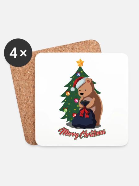 Weihnachten Eisbär - Lustige Weihnachten Süßes Tiergeschenk - Untersetzer (4er-Set) - Weiß