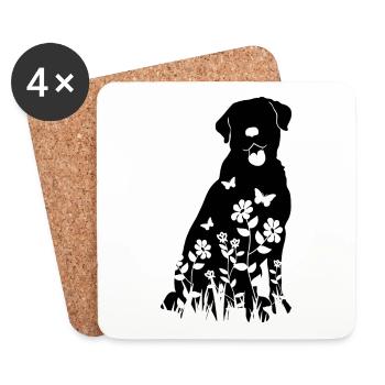 Labrador Flower Pattern Silhouette Dog Lover Gift - Coasters (set of 4) - white - Front