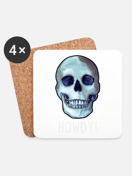 Skull HOWDY! funny dark humor - Coasters (set of 4) - white