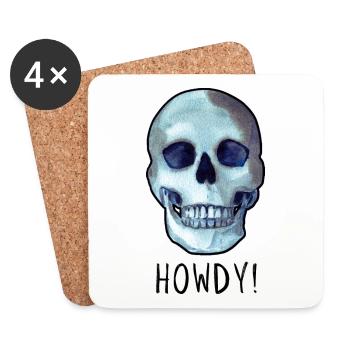 Crâne disant HOWDY! humour noir drôle - Dessous de verre (lot de 4) - blanc - Devant