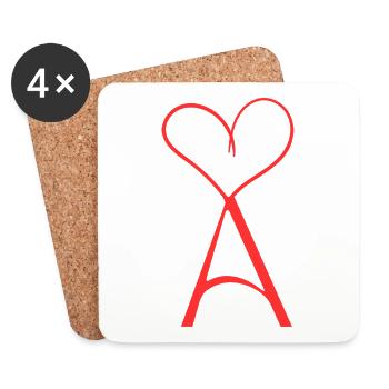 Herz mit "A" – minimalistisch und Liebevoll - Untersetzer (4er-Set) - Weiß - Vorne