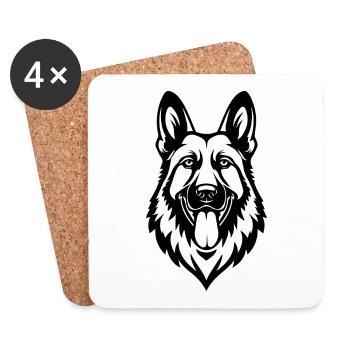 Tête de chien de berger allemand - Dessous de verre (lot de 4) - blanc - Devant