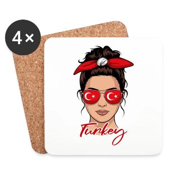 Turkish Girl Woman Flag Turkey - Coasters (set of 4) - white - Front