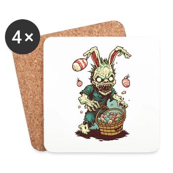 Lapin de Pâques zombie avec panier de Pâques - Dessous de verre (lot de 4) - blanc - Devant