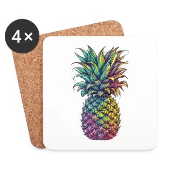 Bunte Ananas in knalligen Farben - Untersetzer (4er-Set) - Weiß - Vorne