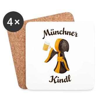 Münchner Kindl mit Masskrug und Bier - Untersetzer (4er-Set) - Weiß - Vorne