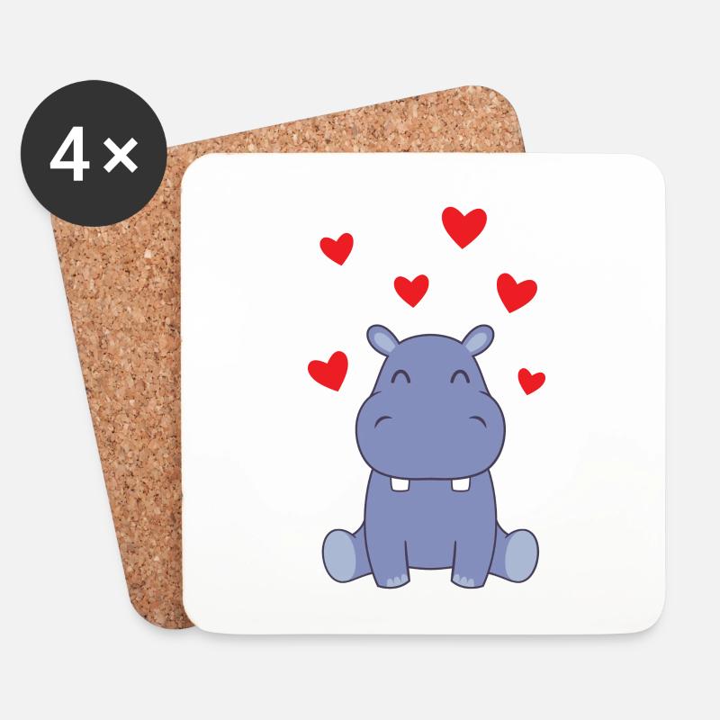 Hippo Liebe - Untersetzer (4er-Set) - Weiß