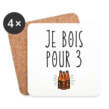 Je bois pour 3 - Dessous de verre (lot de 4) - blanc - Devant