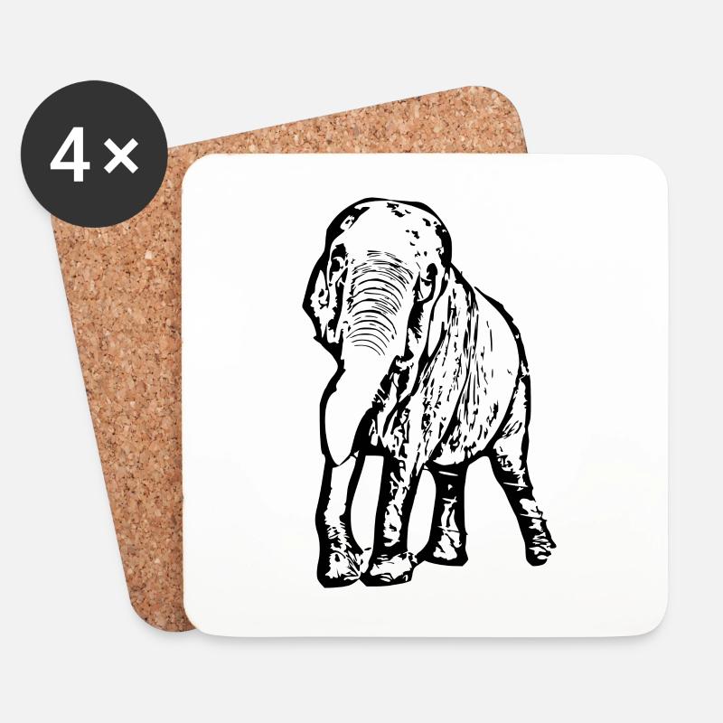 Elefant schwarz - Untersetzer (4er-Set) - Weiß