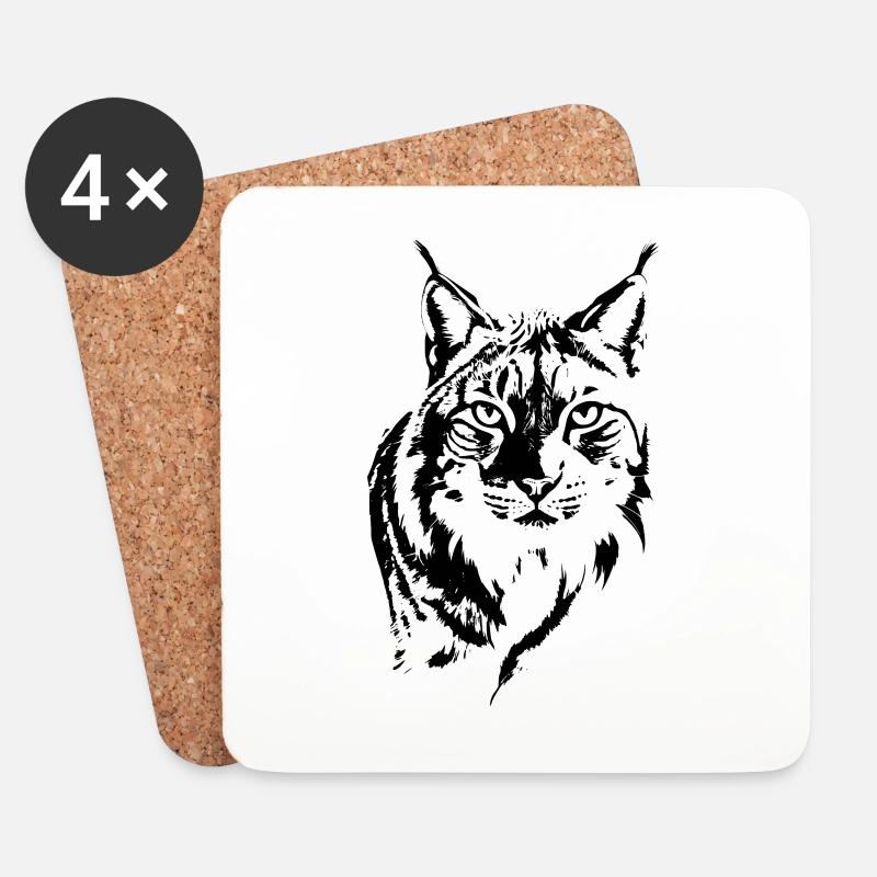 Luchs Raubkatze Raubtier Zeichnung - Untersetzer (4er-Set) - Weiß