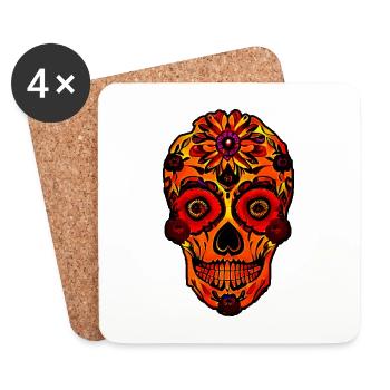 Skull on Fire - Untersetzer (4er-Set) - Weiß - Vorne