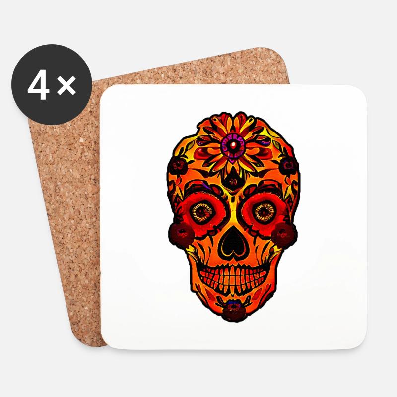 Skull on Fire - Untersetzer (4er-Set) - Weiß