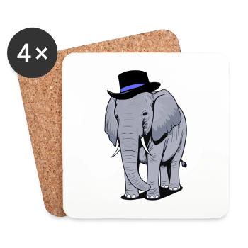 Éléphant au chapeau - Dessous de verre (lot de 4) - blanc - Devant