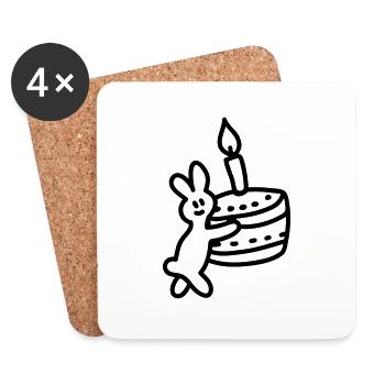 Hase mit Torte - Line - Untersetzer (4er-Set) - Weiß - Vorne