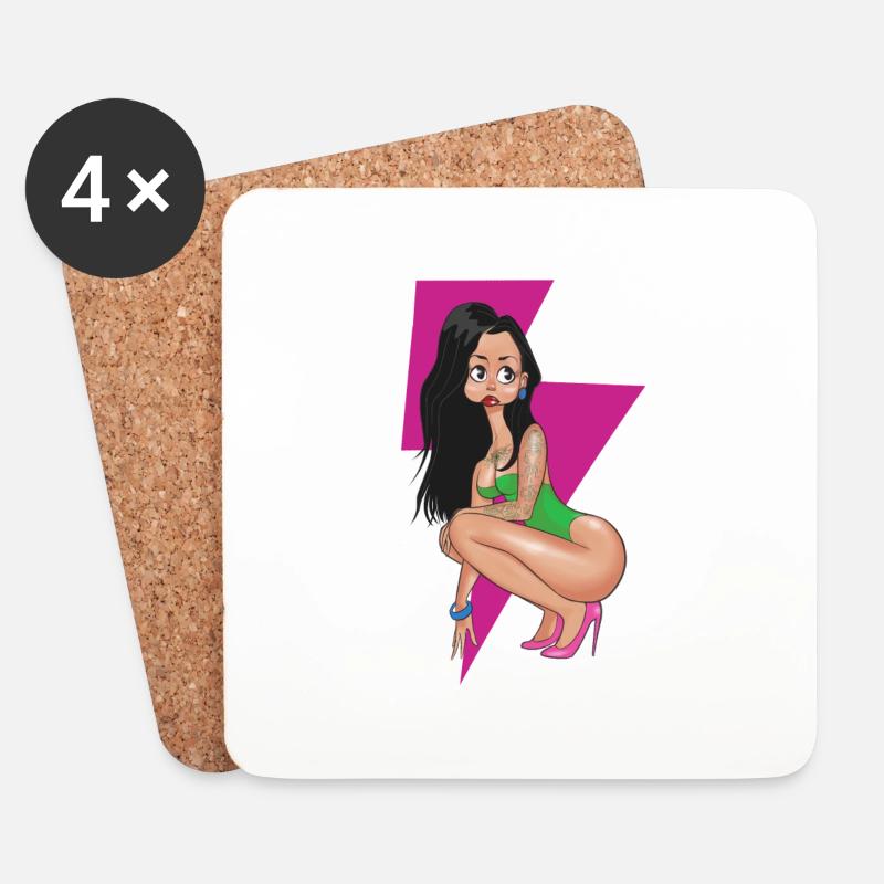 Pink Lightning Pin-up - Coasters (set of 4) - white