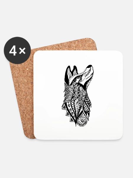 Wolf - Untersetzer (4er-Set) - Weiß