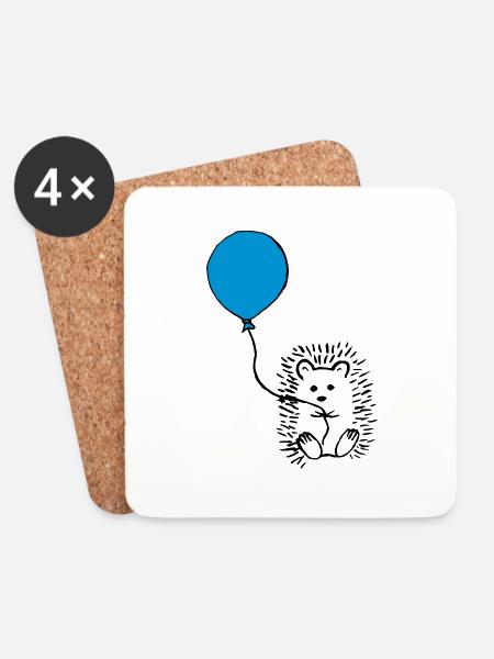 Igel mit Ballon - Untersetzer (4er-Set) - Weiß