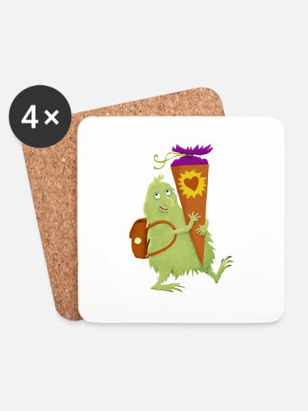 Monster mit Schultüte - Untersetzer (4er-Set) - Weiß