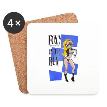 Nerd Geek Hipster Retro Pinup Blonde (blue bg) - Coasters (set of 4) - white - Front