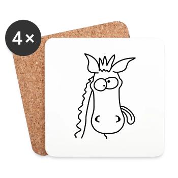 Funny Crazy Comic Horse - Untersetzer (4er-Set) - Weiß - Vorne
