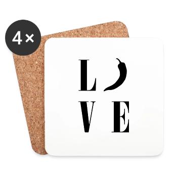 Chili Love, hot spicy chili pepper - Coasters (set of 4) - white - Front
