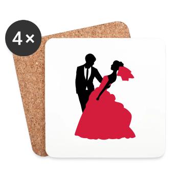 Mariage, Mariée, Le marié - Dessous de verre (lot de 4) - blanc - Devant