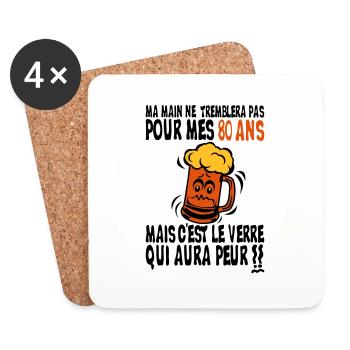 80 ans verre peur anniversaire alcool - Dessous de verre (lot de 4) - blanc - Devant