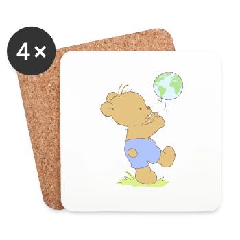 Bear boy playing with earth balloon. - Untersetzer (4er-Set) - Weiß - Vorne