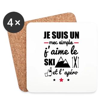j'aime la ski et l'apéro, cadeau skieur, alcool - Dessous de verre (lot de 4) - blanc - Devant