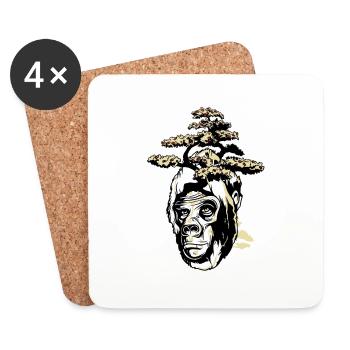 bananaharvest bonsai monkey schwarz mit Rand.png - Untersetzer (4er-Set) - Weiß - Vorne