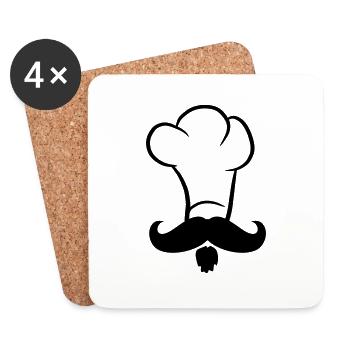 Chef Mustache Moustache Chef's Hat - Coasters (set of 4) - white - Front