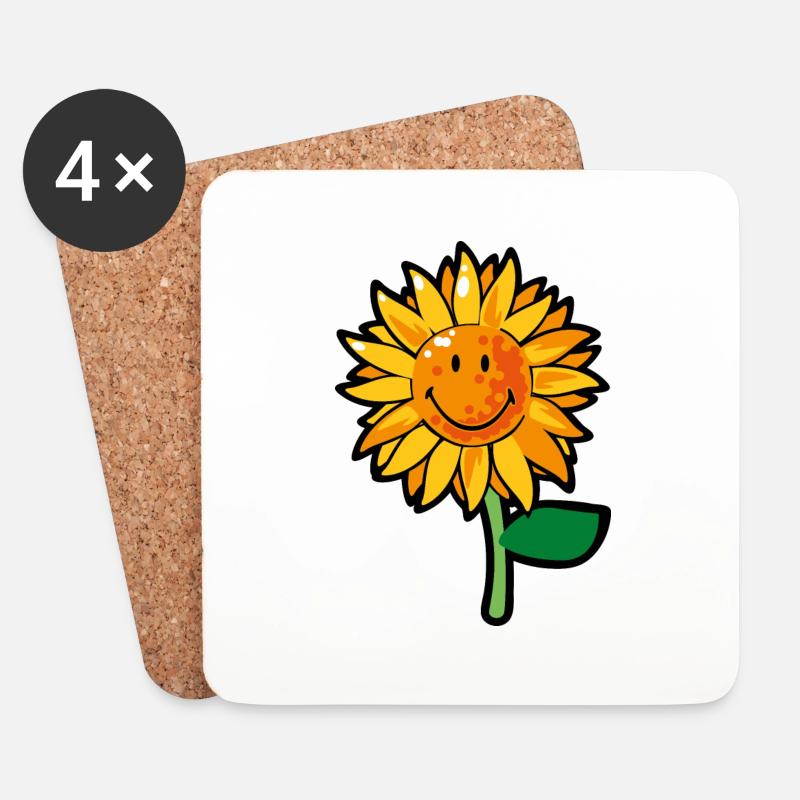 Smiley Sunflower - Untersetzer (4er-Set) - Weiß