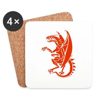 roter Drache Feuerdrache Drachen Lindwurm Wappen - Untersetzer (4er-Set) - Weiß - Vorne