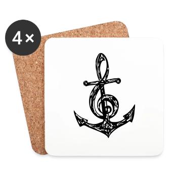 Anchor, music note, bass, clef, musician, sailing, - Coasters (set of 4) - white - Front
