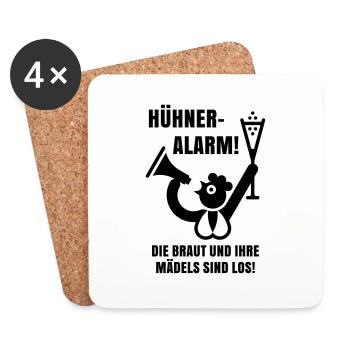 Hühner-Alarm! Die Braut Und Ihre Mädels Sind Los! - Untersetzer (4er-Set) - Weiß - Vorne