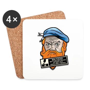 Malthead 🥃 Warning Schottenkopf - Untersetzer (4er-Set) - Weiß - Vorne
