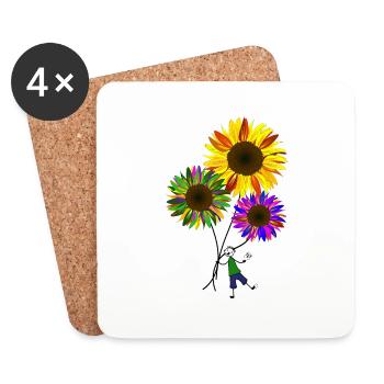Sonnenblume Strichmännchen Blumen Garten - Untersetzer (4er-Set) - Weiß - Vorne