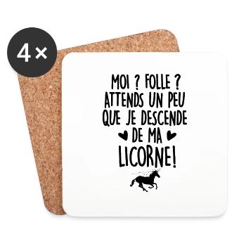 moi folle t-shirt humour licorne - Dessous de verre (lot de 4) - blanc - Devant