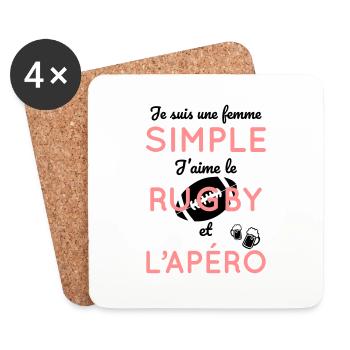 Rugby - Femme simple aime le rugby et l'apéro - Dessous de verre (lot de 4) - blanc - Devant