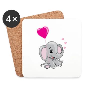 Cartoon smiling elephant holding a balloon - Coasters (set of 4) - white - Front