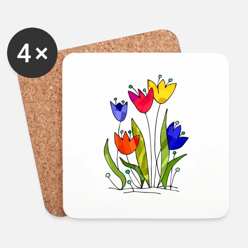 Blumen - Untersetzer (4er-Set) - Weiß