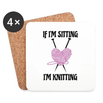 Wenn ich sitze, stricke ich amüsante Stricker - Untersetzer (4er-Set) - Weiß - Vorne